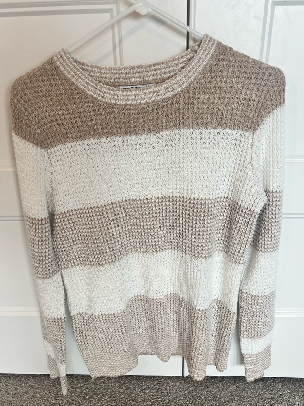 Pink Clover Striped Crewneck Sweater in Cream & Tan Beach-Summer Sweater